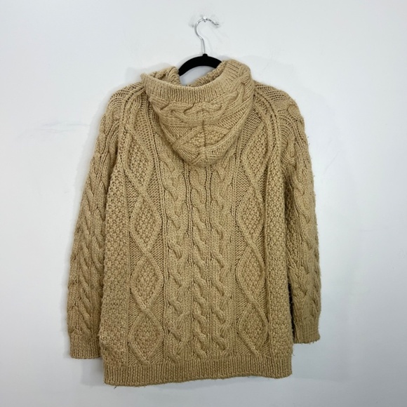 Ryan New York Korea chunky cable knit tan hooded fisherman cardigan sweater - Picture 3 of 10